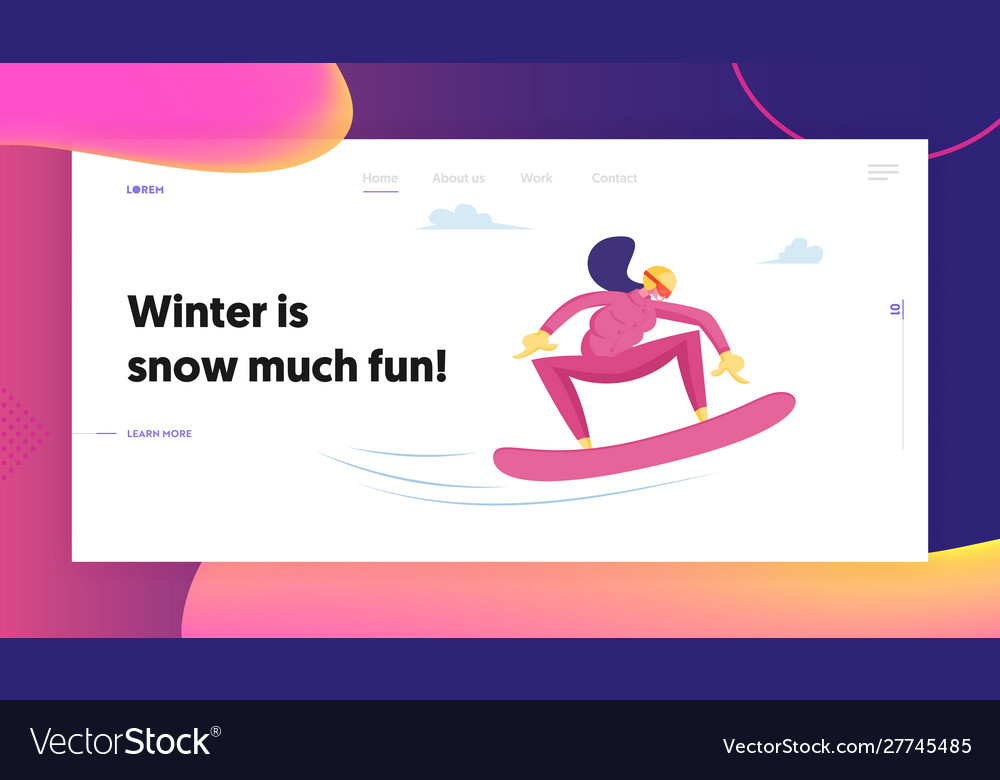 Sportswoman snowboarding website landing page vector image Sportswoman snowboarding website landing page