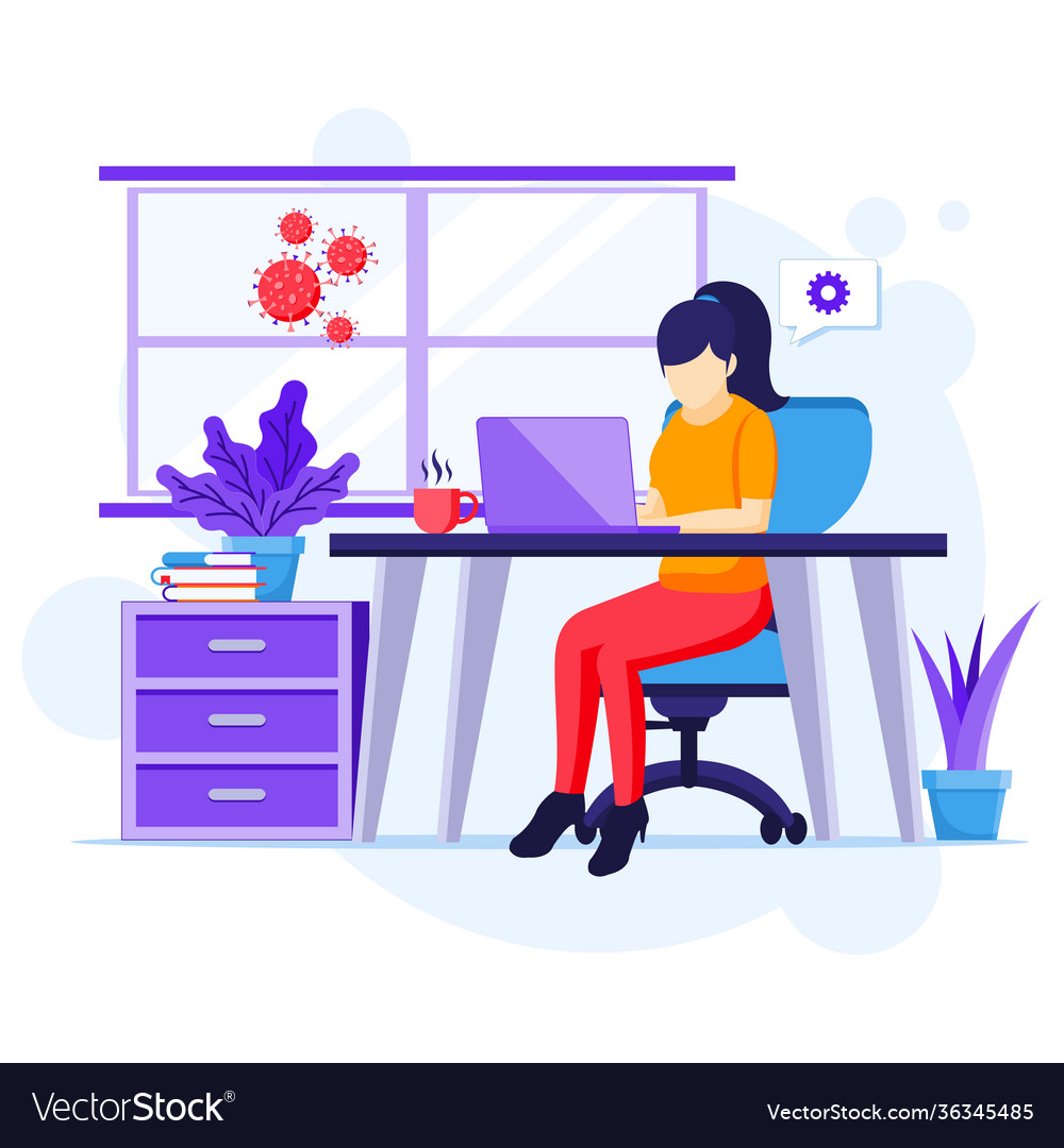 Work from home concept a woman sitting at desk