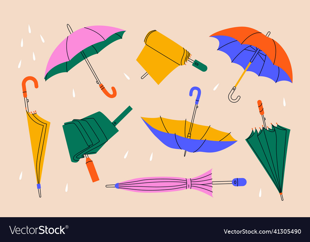 Abstract umbrellas set of hand drawn cartoon