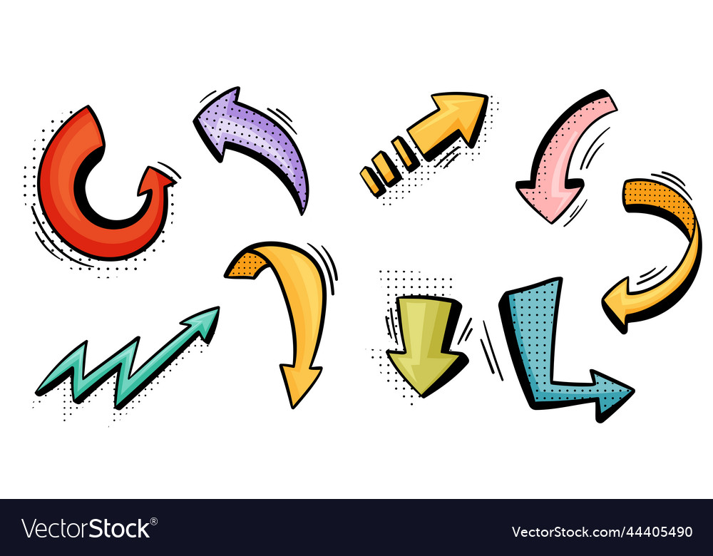 Arrow and lightning flash with pointed end doodle vector image Arrow and lightning flash with pointed end doodle