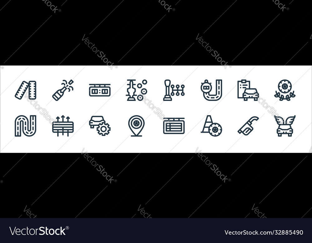 Auto racing line icons linear set quality
