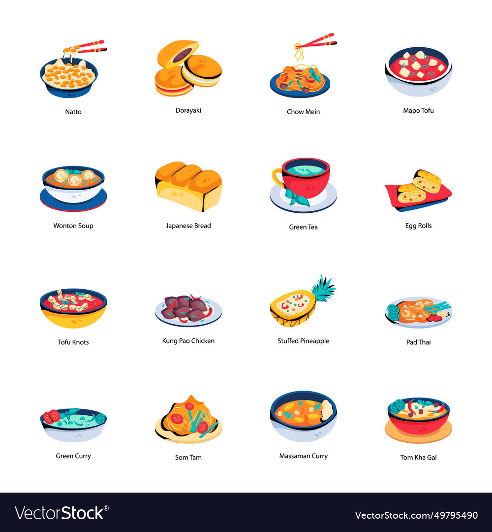 Bundle of traditional cuisines flat icons