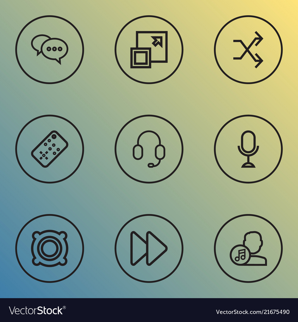 Media icons line style set with enlarge remote vector image Media icons line style set with enlarge remote
