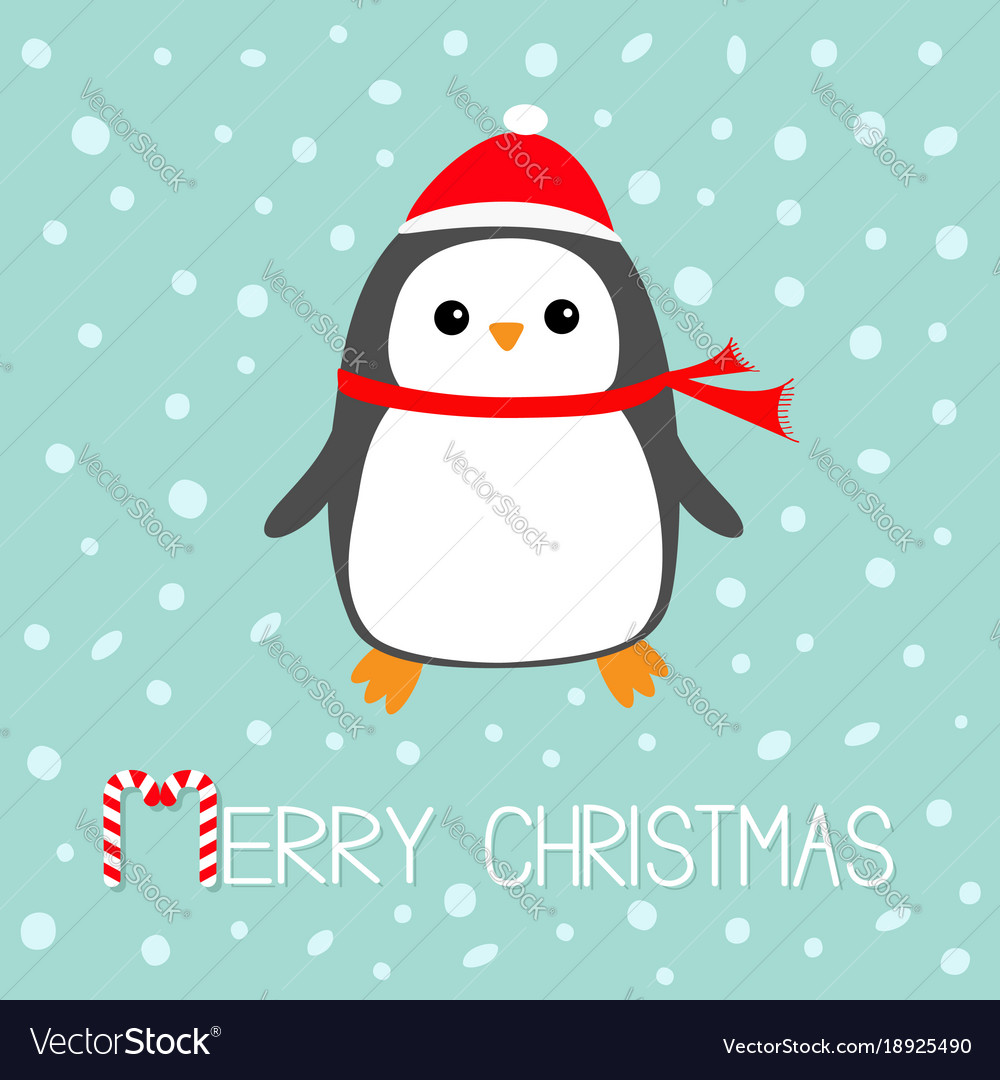 Merry christmas candy cane text kawaii penguin