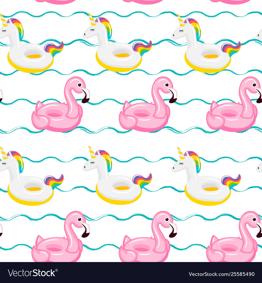 Seamless pattern flamingo and unicorn inflatable