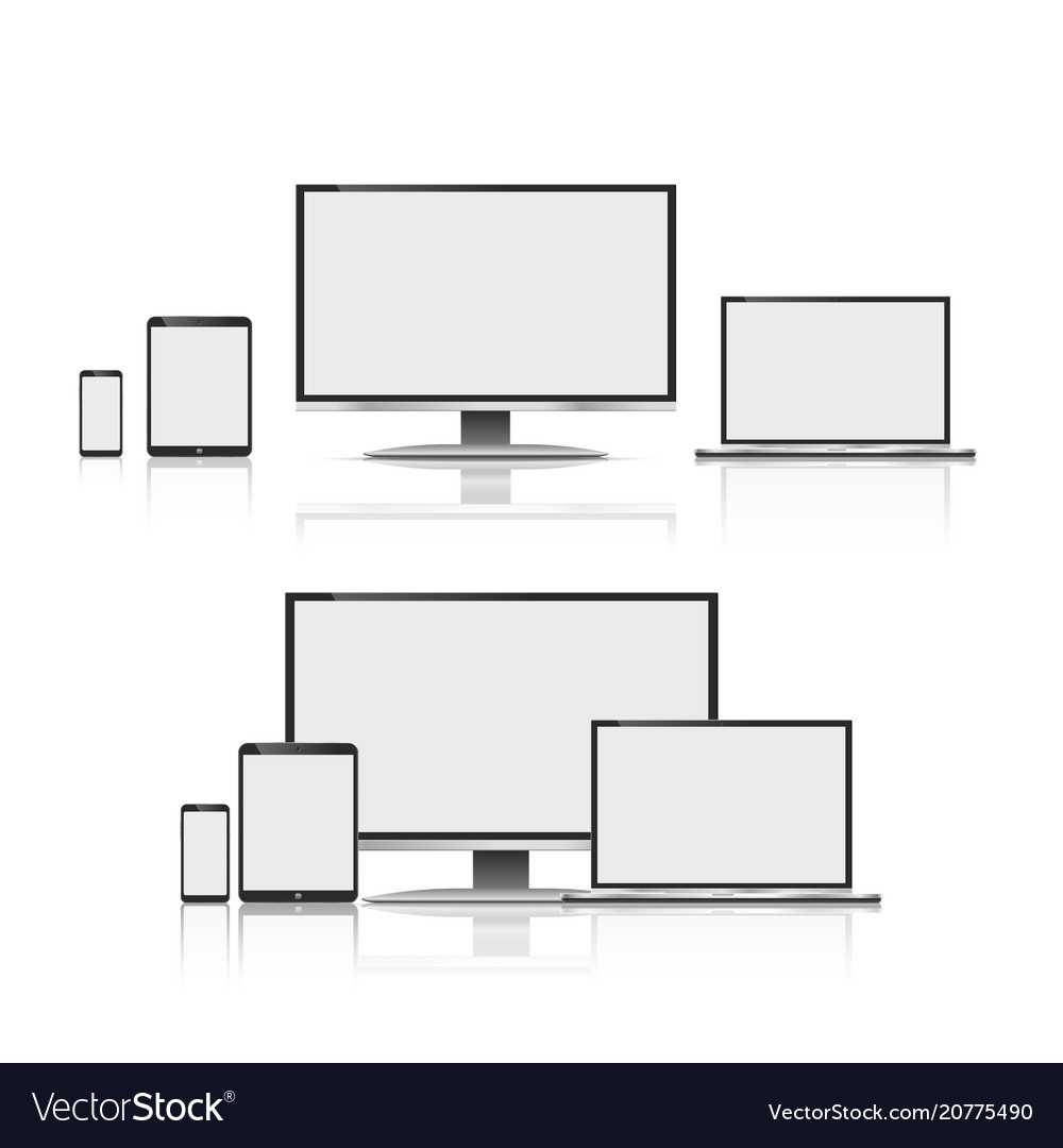 Set of realistic computer monitors laptops