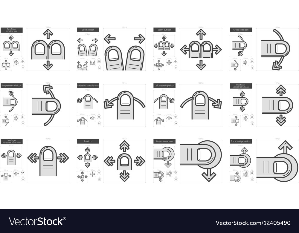Touch gestures line icon set