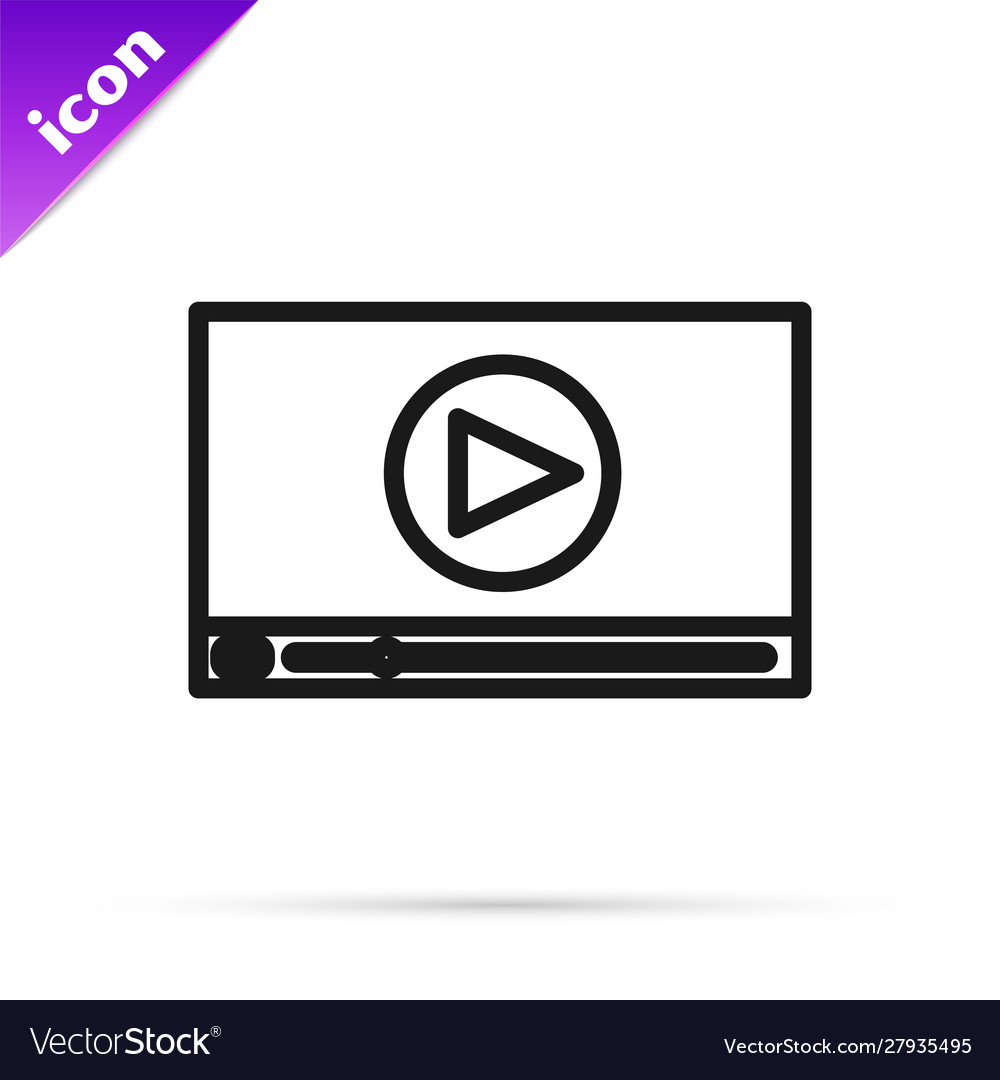 Black line online play video icon isolated