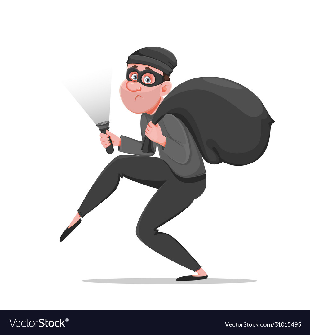 Cartoon thief walking carefully funny burglar Vector Image