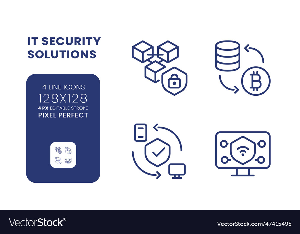 Data privacy solutions linear desktop icons set vector image Data privacy solutions linear desktop icons set