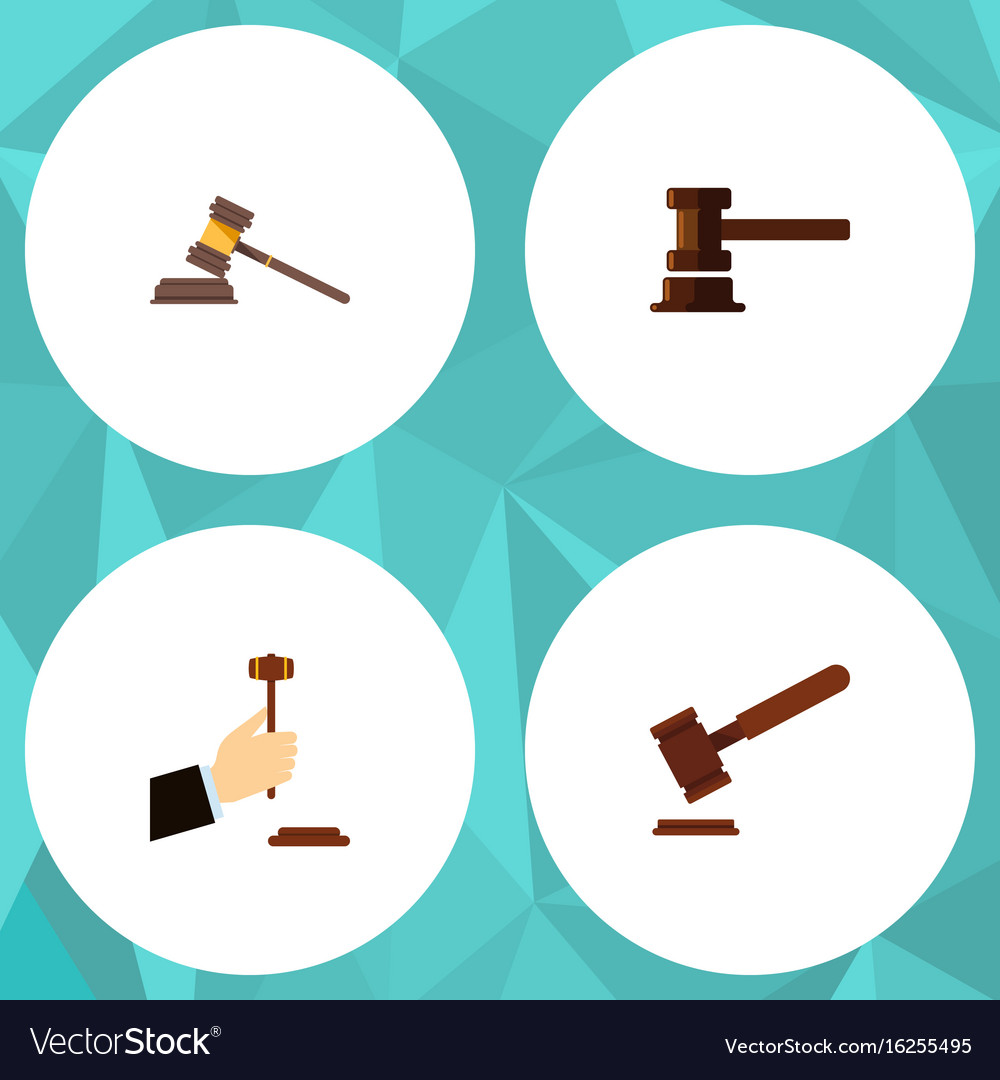 Flat icon hammer set of justice court government