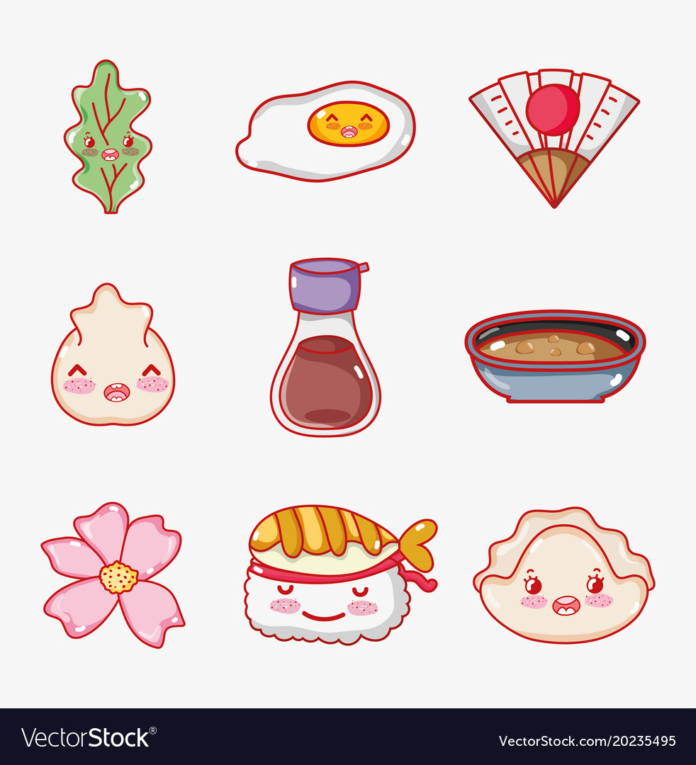 Japanese gastronomy cute kawaii cartoons