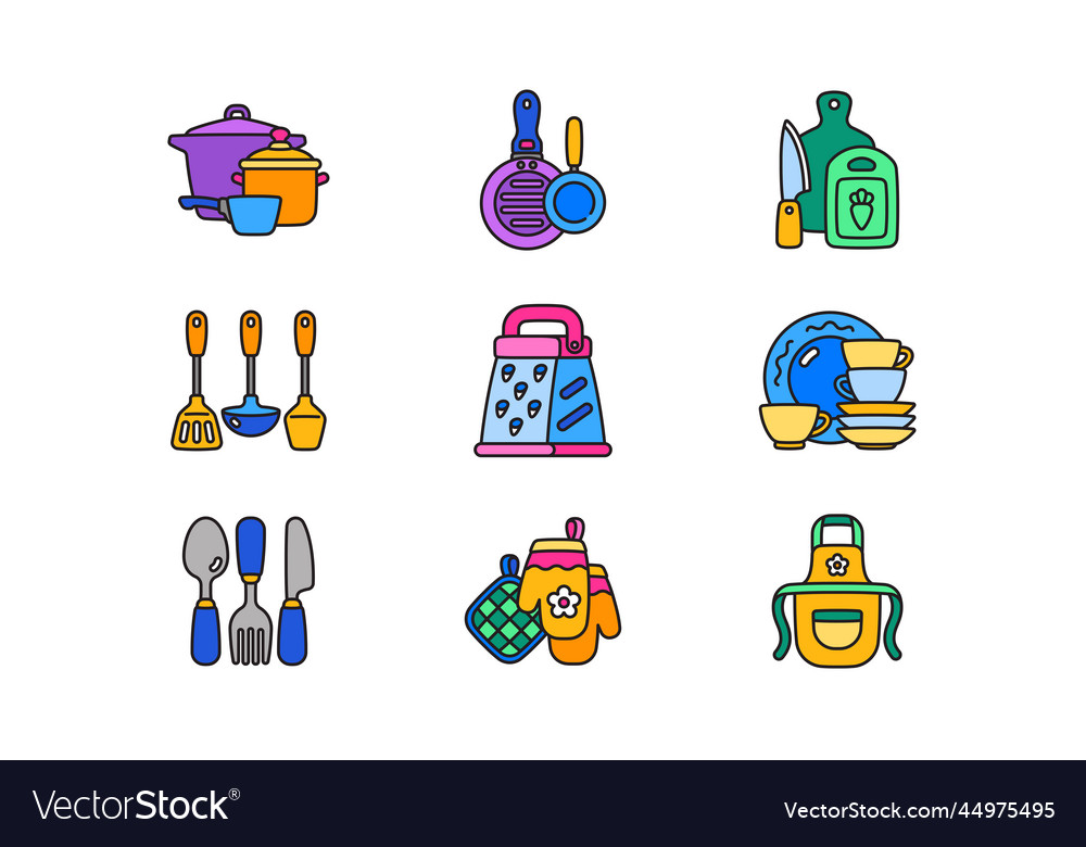 Kitchen Accessories Icons Set Linear Style Vector Image