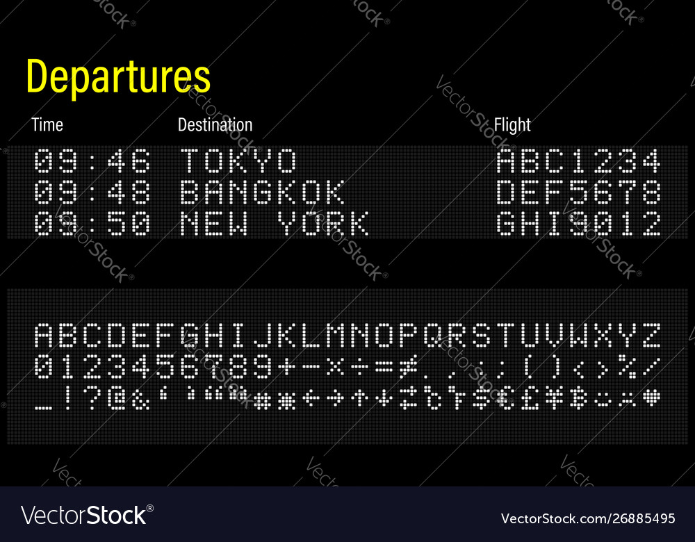 Led digital font letters numbers and symbols vector image Led digital font letters numbers and symbols