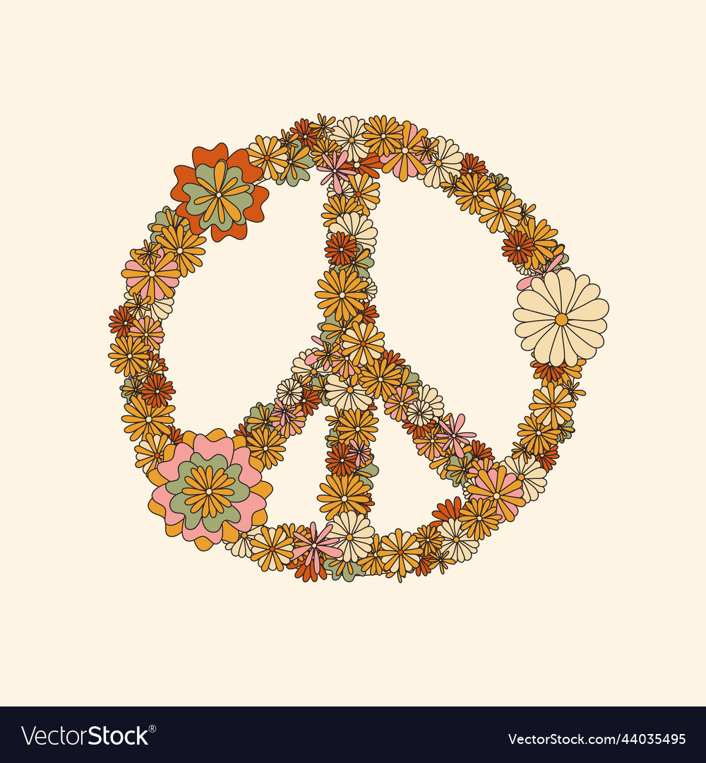 Peace sign decorated with flowers vector image Peace sign decorated with flowers