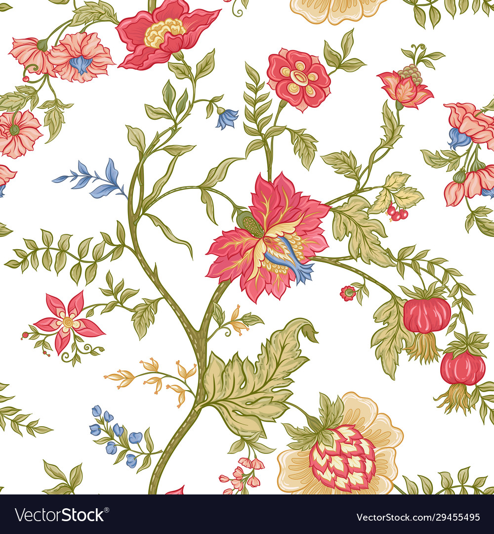 Seamless pattern with stylized ornamental flowers