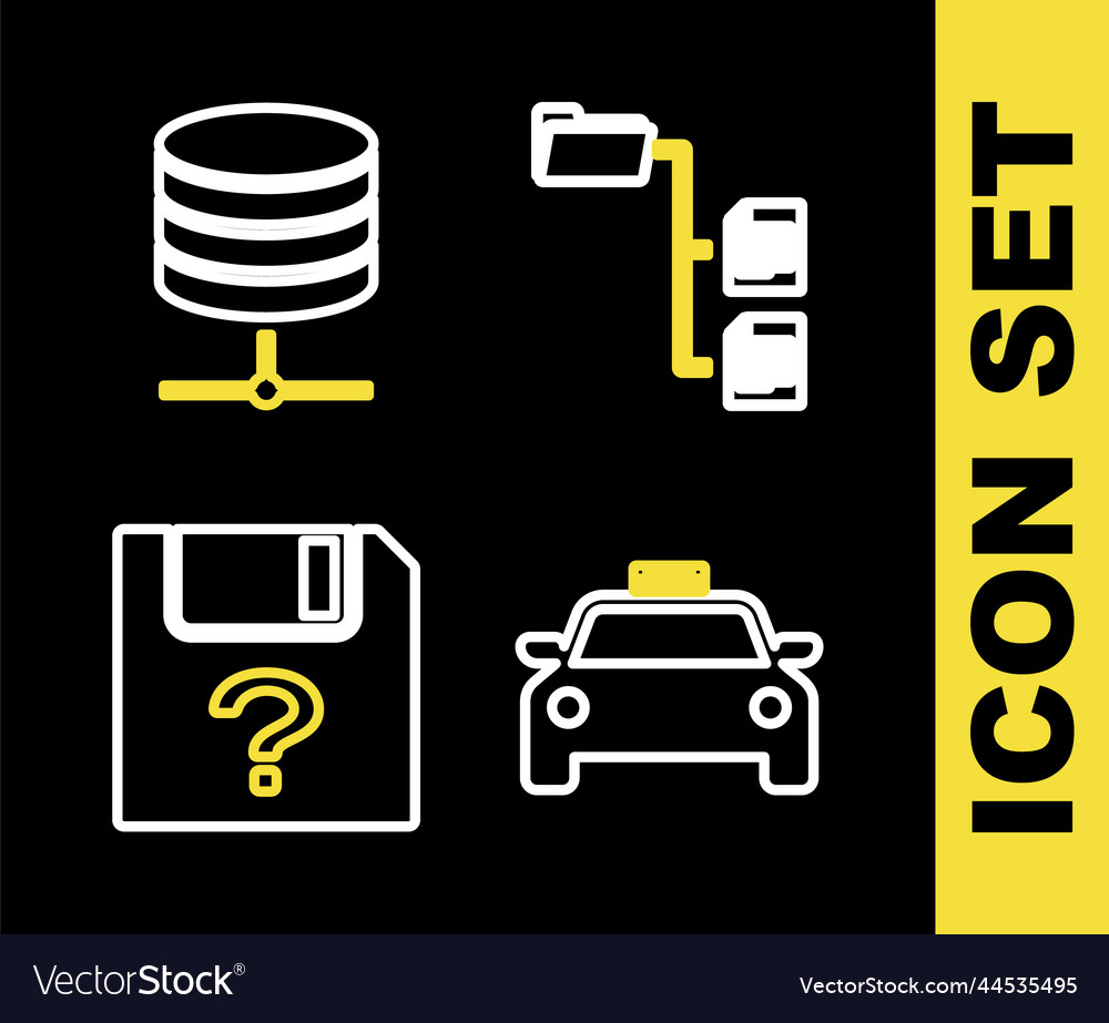 Set line folder tree taxi car unknown document vector image Set line folder tree taxi car unknown document