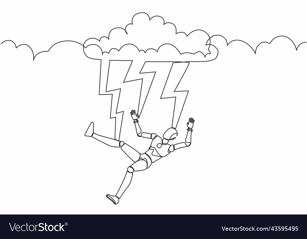 Single continuous line drawing robot struck vector image Single continuous line drawing robot struck