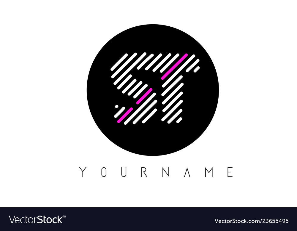 St letter logo design with white lines and black