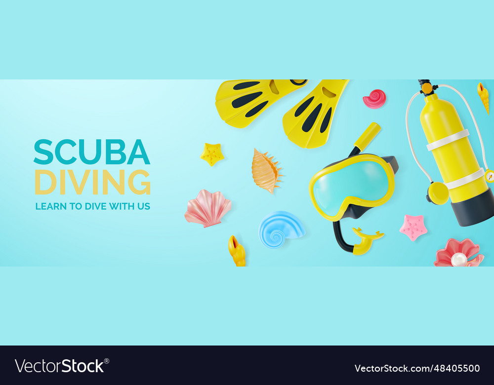3d scuba diving learn to dive with us invitation vector image 3d scuba diving learn to dive with us invitation