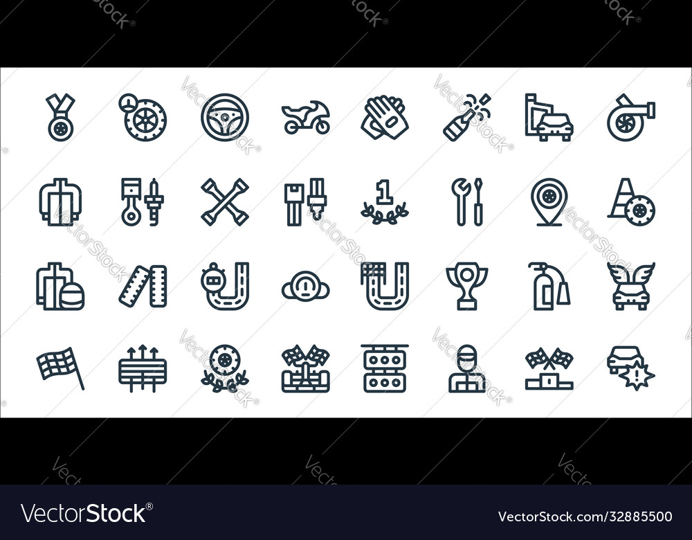 Auto racing line icons linear set quality vector image Auto racing line icons linear set quality