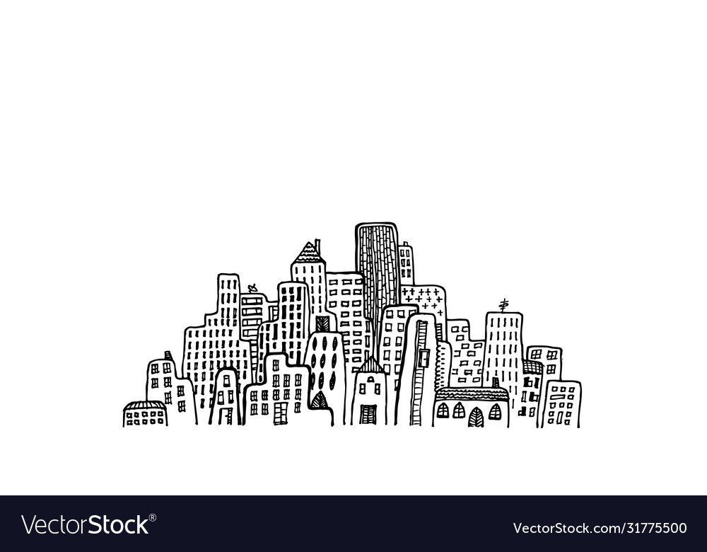 Black and White Cityscape Drawing