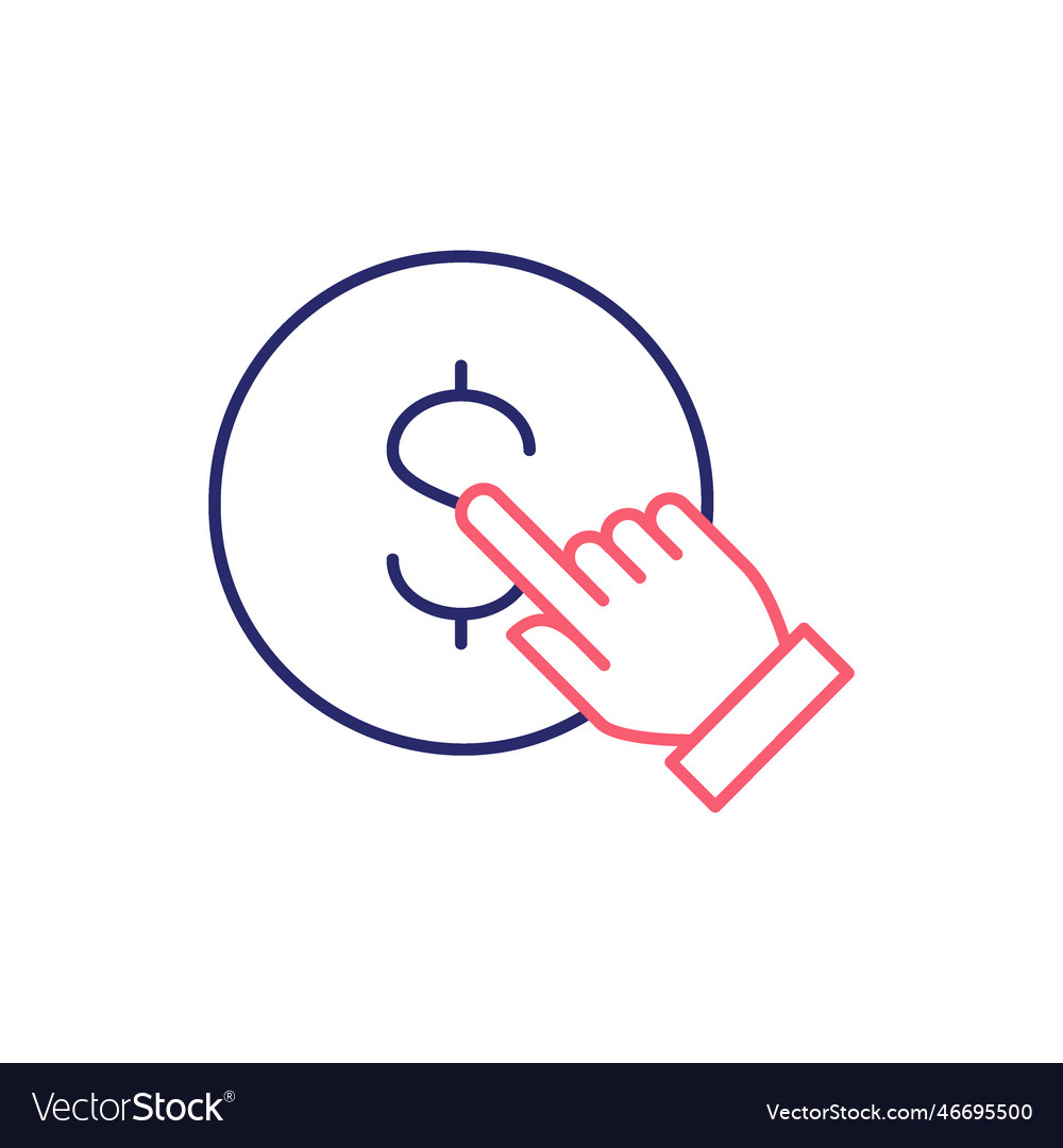 Finger click the coin button press touch vector image Finger click the coin button press touch