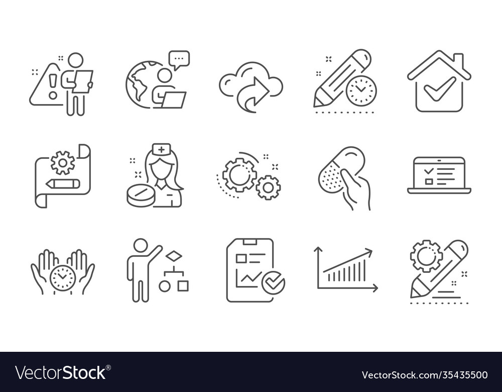 Web lectures gears and capsule pill icons set