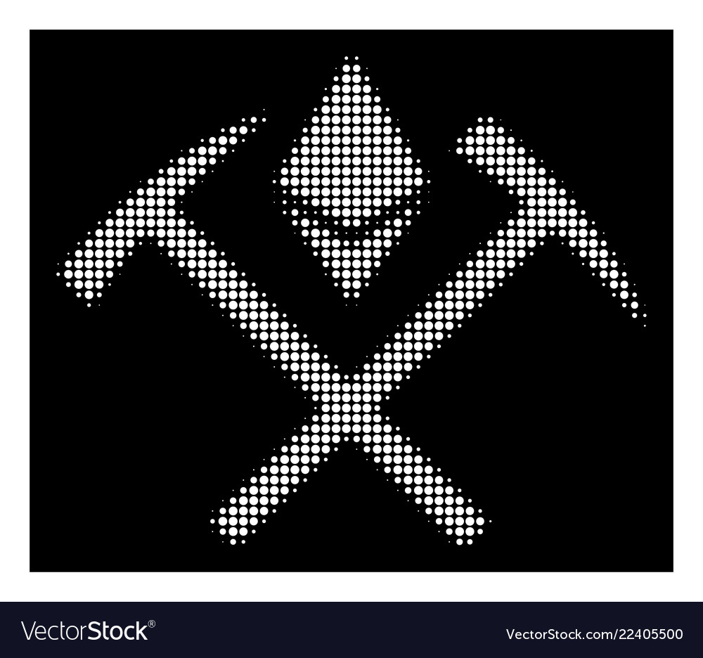 White halftone ethereum mining hammers icon vector image White halftone ethereum mining hammers icon