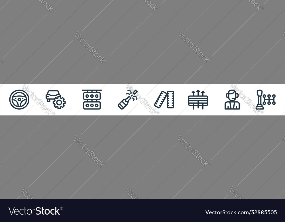 Auto racing line icons linear set quality vector image Auto racing line icons linear set quality
