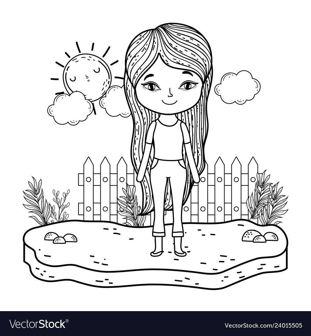 Beautiful little girl in landscape Royalty Free Vector Image