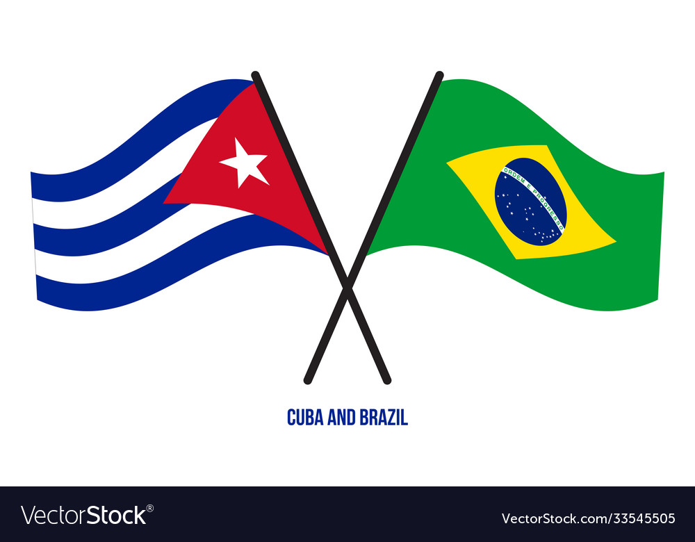 Cuba and brazil flags crossed waving flat