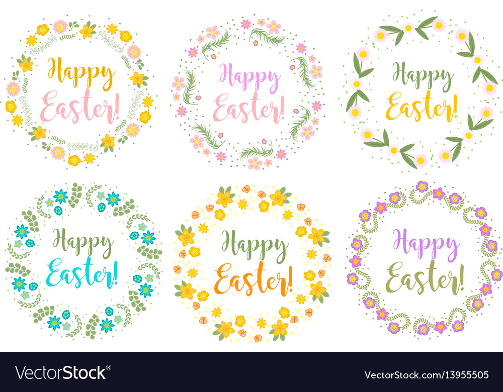 Happy easter set floral frame for text isolated