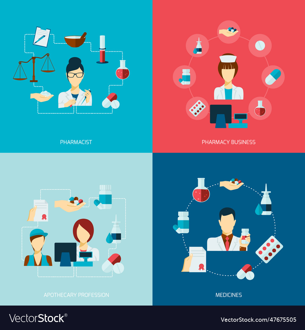 Pharmacist icon flat set Royalty Free Vector Image