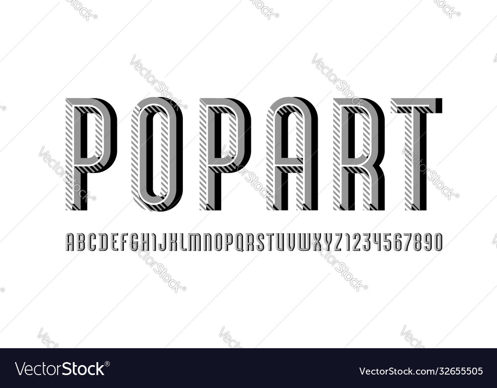 Pop art font trendy striped alphabet