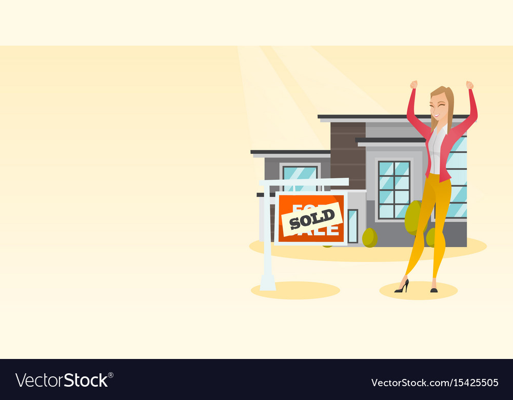 Real estate agent with sold placard Royalty Free Vector