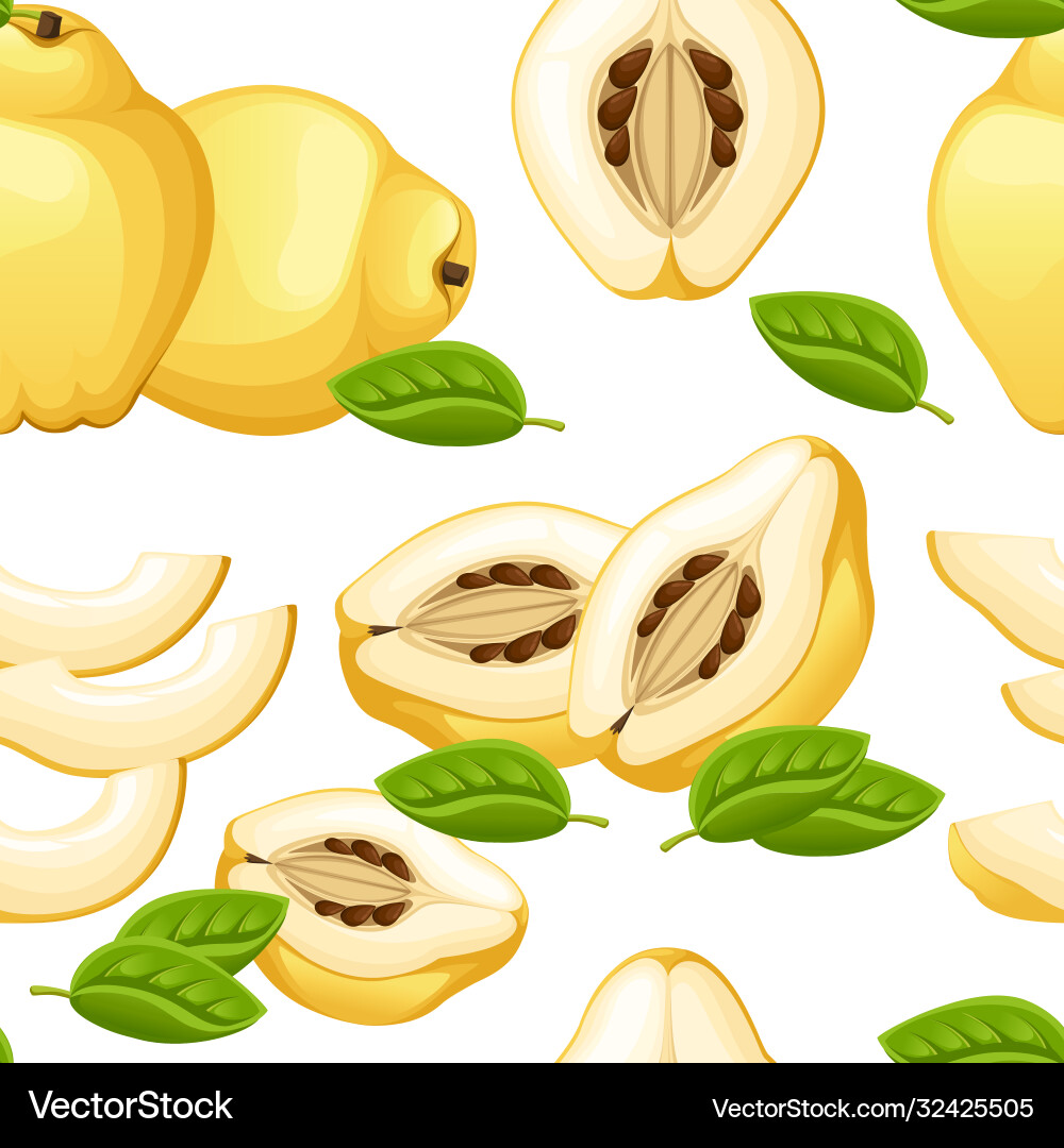 Seamless pattern quince with leaves whole and Vector Image