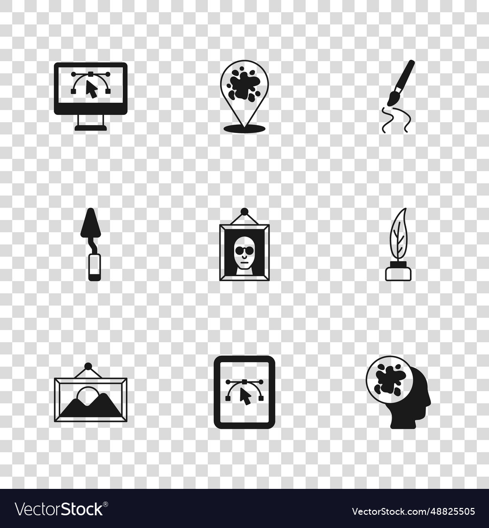 Set computer with design program feather vector image Set computer with design program feather