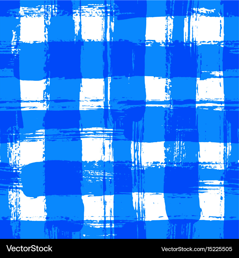 White blue gingham pattern grunge brush strokes Vector Image