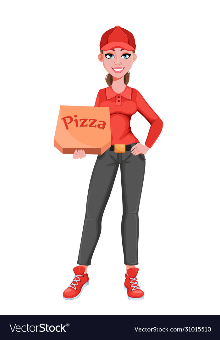 Courier Frau mit Pizzabox