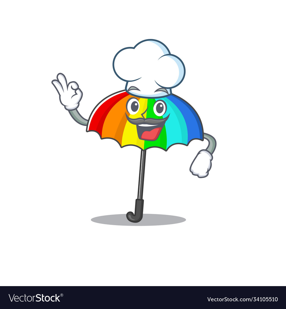 Cute rainbow umbrella cartoon character wearing