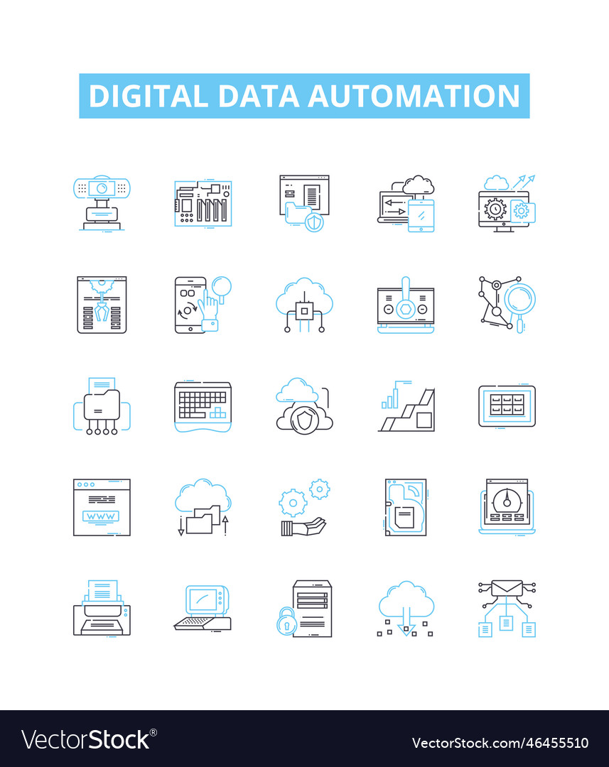 Digital data automation line icons set