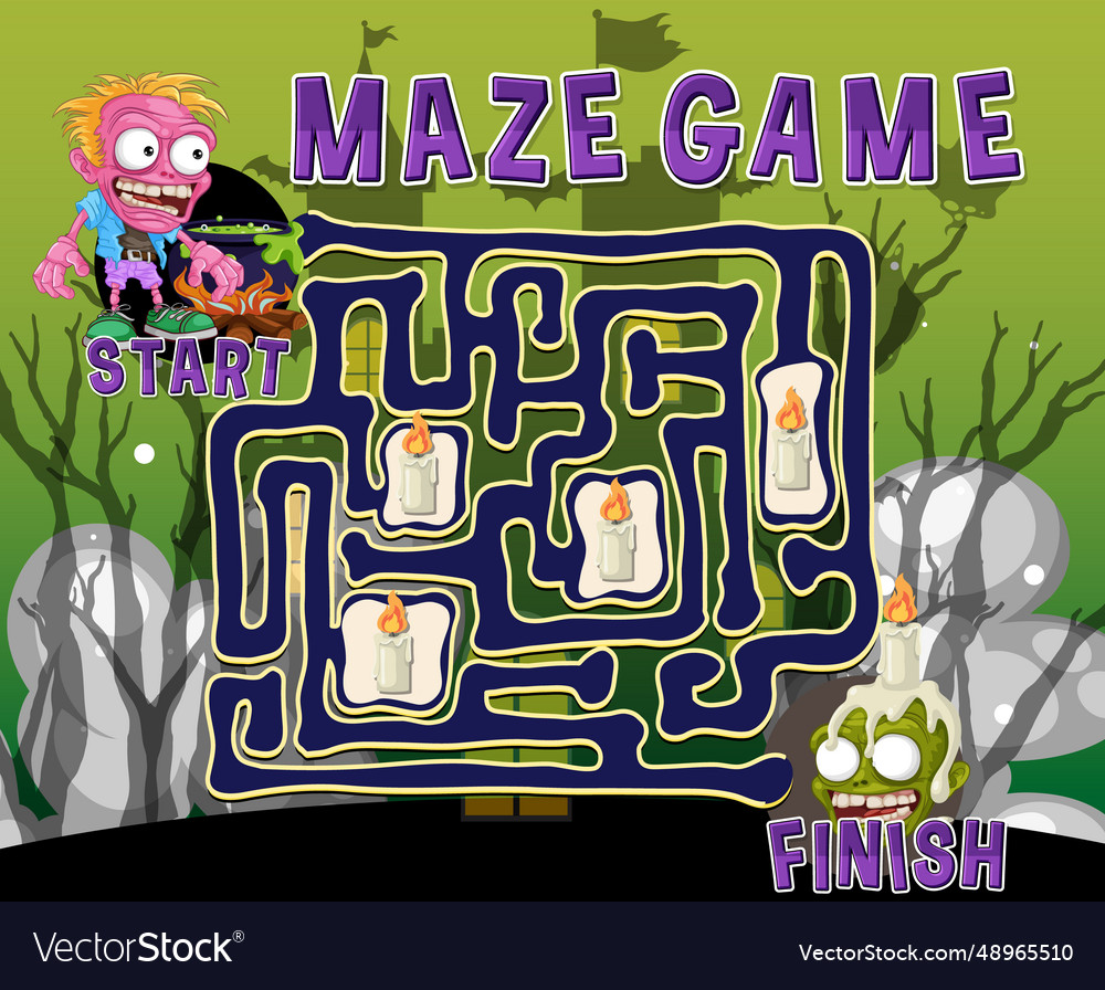 Halloween zombie maze game template Royalty Free Vector