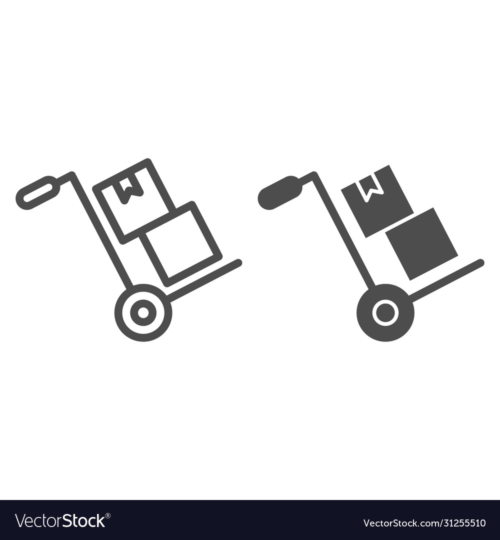 Handcart with boxes line and solid icon delivery vector image Handcart with boxes line and solid icon delivery