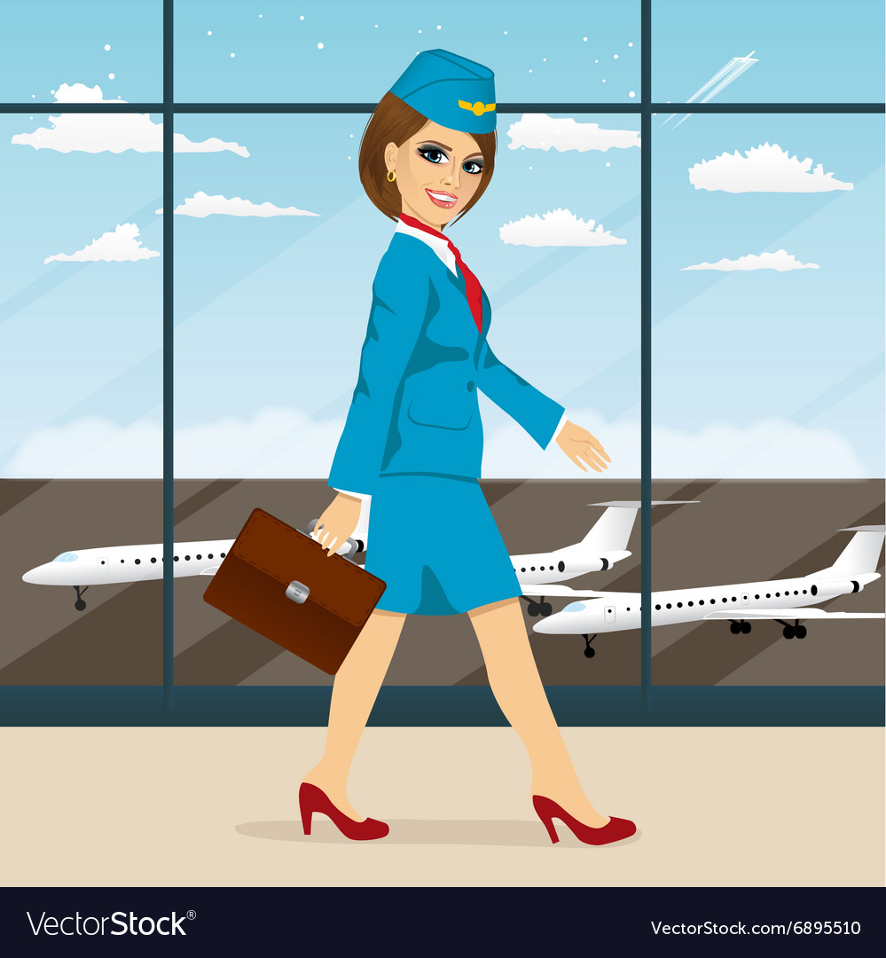 Stewardess with briefcase walking