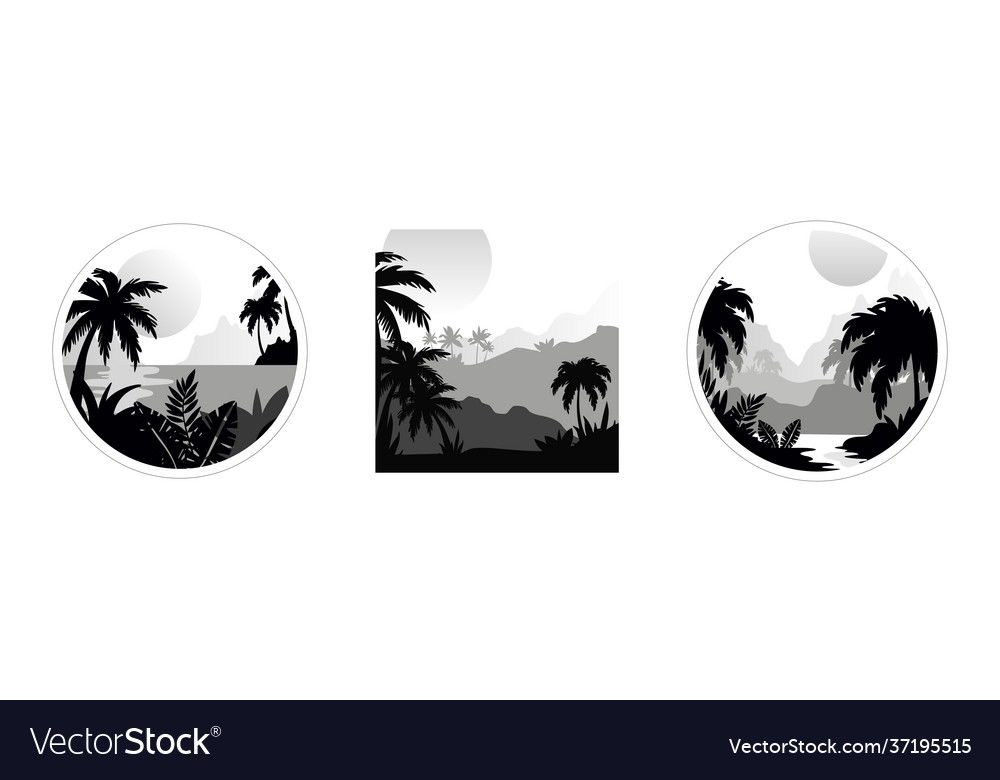 Beautiful tropical mountain landscape set vector image Beautiful tropical mountain landscape set
