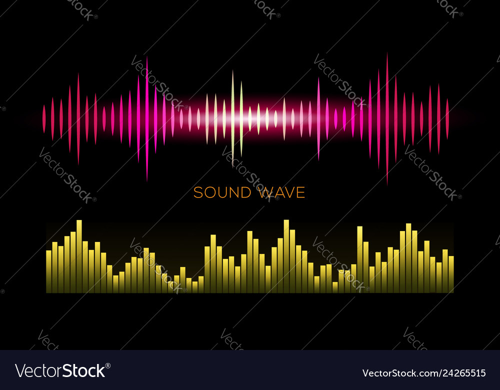 Colorful sound waves on black background set