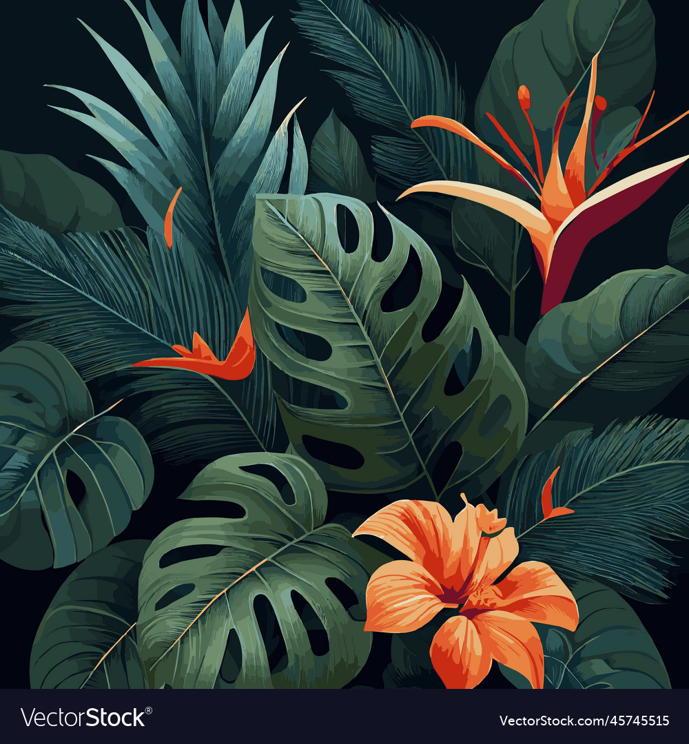 Green tropical forest background monstera leaves Vector Image