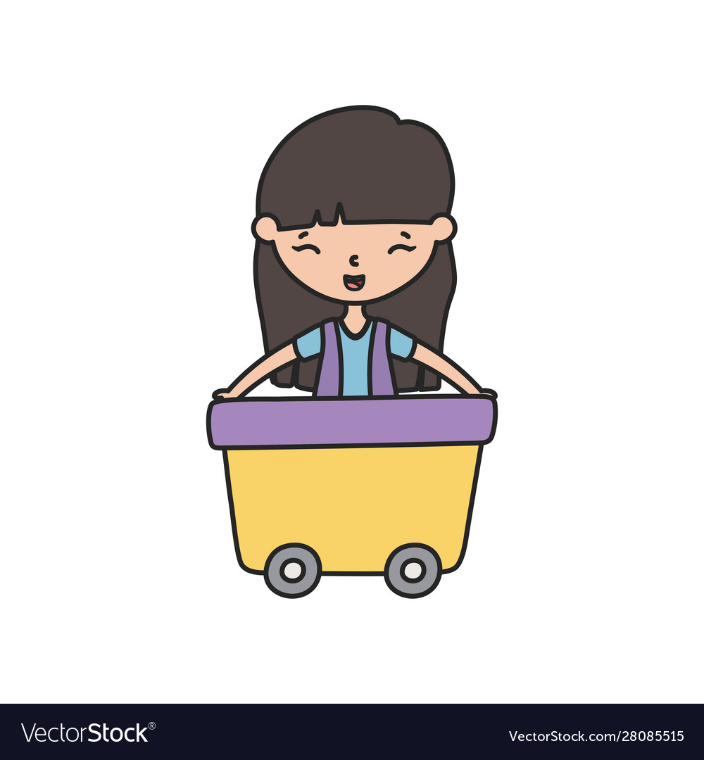 Happy little girl cartoon character in wagon toy