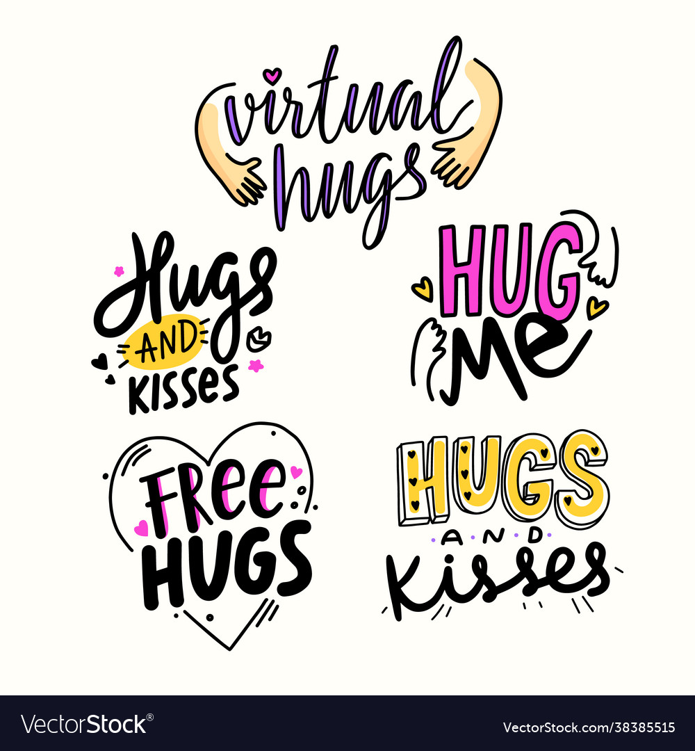 Set lettering with hugs and kisses hand drawn Vector Image